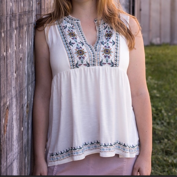 KNOX ROSE Embroidered Sleeveless Babydoll Top Size M - Picture 1 of 12